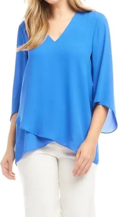 Karen Kane Bracelet Sleeve Asymmetric Top In Cornflower Blue