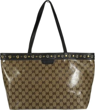 Gucci Beige Coated Canvas Leather Shoulder Bag Tote Bag (Pre-Owned)