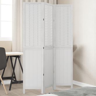 vidaXL Biombo Separador De 3 Paneles Madera Maciza Paulownia Blanco Vidaxl
