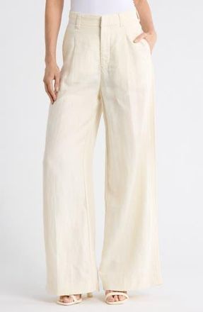 DL1961 Hepburn Pleated High Waist Wide Leg Linen Pants in Flax Linen at Nordstrom Rack, Size 25