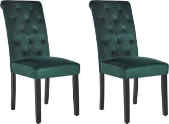 Beliani Conjunto de 2 sillas de comedor tapizadas en terciopelo verde botón capitoné glam diseño moderno patas de madera negras Velva