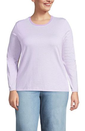 Lands End Relaxed Supima Cotton Long Sleeve Crew Neck T-Shirt in Lilac Petal/ivory Micro Stripe at Nordstrom, Size 3X