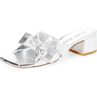 Stuart Weitzman Sofia Bow Sandal in Silver M at Nordstrom Rack, Size 6.5