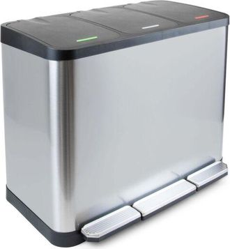 Emuca Recycle Inox, contenitore per la raccolta differenziata da esterno con scomparti, apertura del coperchio con pedale, 3x9 lt, Acciaio inossidabile