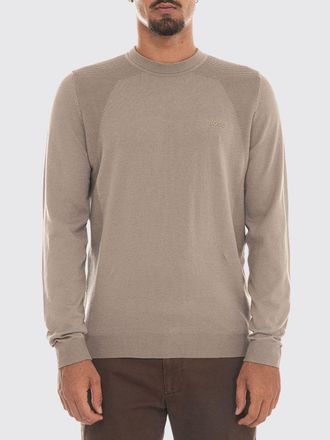 HUGO BOSS Maglia girocollo in misto cotone con maniche lunghe e bordi a costine
