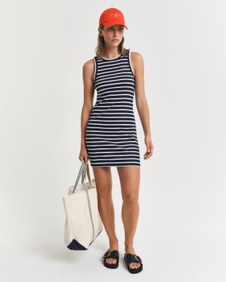 GANT Sommerkleid GANT STRIPED TANK JERSEY DRESS, Damen, Gr. XXL, N-Gr, blau (evening blau), Jersey, Obermaterial: 48% Baumwolle, 48% Modal, 4% Elasthan, ge