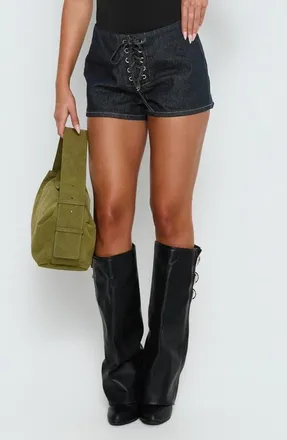 Princess Polly Thunderbird Lace Up Micro Shorts in Dark Indigo Wash at Nordstrom, Size 10