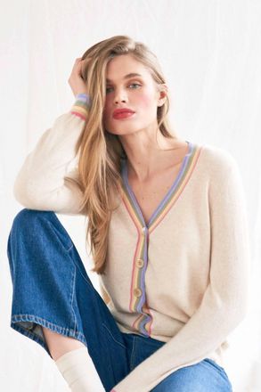 JUMPER 1234 Cashmere Rainbow Cardigan In Oatmeal