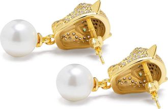 Nialaya Panther Pearl Drop Earrings in Gold /White at Nordstrom