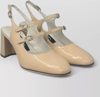Carel patent slingback block heel pointed pumps