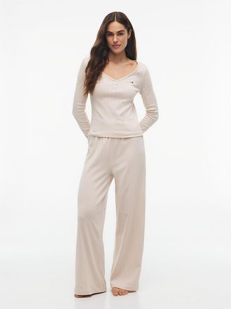 Tommy Hilfiger Womens Pointelle Henley & Pant Sleep Set - Cashmere Creme - XL