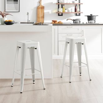 Furniturebox Set of 2 Colton Tolix Style Metal Stackable Retro Industrial Bar Stools in White