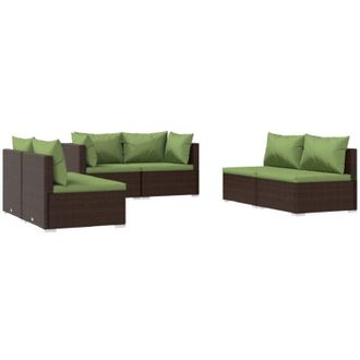 vidaXL Set Muebles De Jard&iacute;n 6 Piezas Y Cojines Rat&aacute;n Sint&eacute;tico Marr&oacute;n Vidaxl