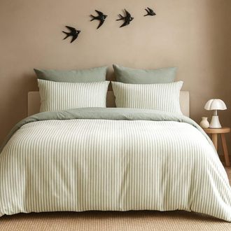 Febronie Juego de cama (50x70) algod&oacute;n lavado verde celad&oacute;n 240x220
