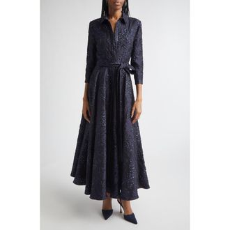 Carolina Herrera Metallic Floral Jacquard Trench Dress in Midnight at Nordstrom, Size 10