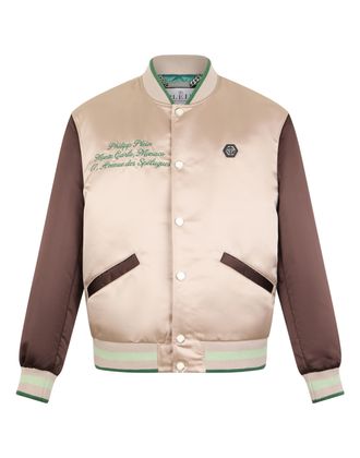 Philipp Plein Shiny Satin College Bomber Signature Monte Carlo