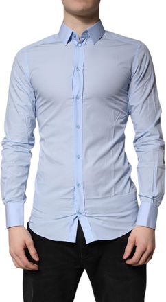 Dolce & Gabbana Light Blue Cotton GOLD Dress Formal Mens Shirt