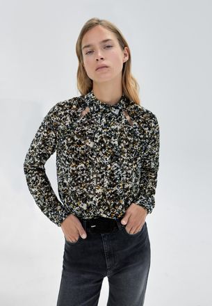 Ikks Womens Printed Blouse In Velvet - Black - Size 12 UK