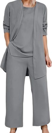 Generic Airport Outfits for Women 2025 Womens Elegant Three-Piece Tracksuit, Long Sleeve Top with Wide Leg Pants, Casual Business Wear,Trendy Cardigan Sleevel