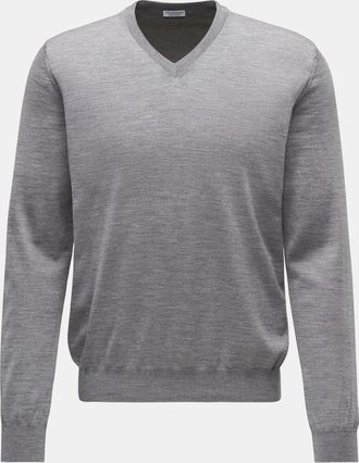 Braun Hamburg Men - Fine knit V-neck jumper grey