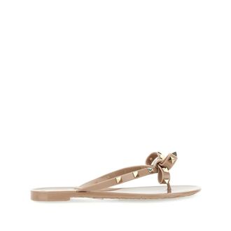 Valentino Garavani Flip Flops, female, Beige, Size: 7 US Rockstud Thong Sandals