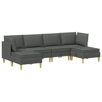 vidaXL Juego De Sof&aacute; Modular Con Almacenamiento 6 Pcs Gris Oscuro Tela Vidaxl