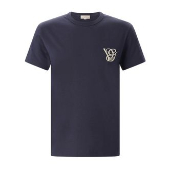 Valentino T-Shirts, male, Blue, XL, Cotton T-Shirt With Vg Patch