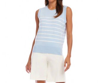 Karen Kane Stripe Sweater Tank Top In Blue With Off White