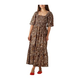 Selected Bruine Maxi Jurk voor Zonnige Dagen - Dames - Maxi kleedjes - Veelkleurig - M - Denim - Kleedjes