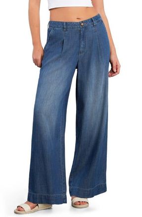 HINT OF BLU Chill Pleated Mid Rise Wide Leg Jeans in Ace Blue at Nordstrom, Size X-Small