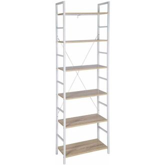 Woltu Libreria Scaffale a 6 Ripiani Scaffalatura Fioriera Porta in Metallo Legno Legno+bianco - Woltu