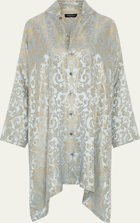 Eskandar Wide A-Line Chinese Collar Shirt - Very Long With Slits