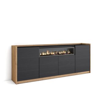 Skraut Home Skraut Home - Aparadores Para Sal&oacute;n, 207x37x80cm, 4 Puertas, Chimenea El&eacute;ctrica, Negro Y Roble