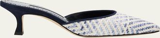 Manolo Blahnik Carolyne Metallic Woven Kitten-Heel Mules