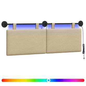 vidaXL Cabecero Colgante Con Luz Led Verde Claro Gris Tela De Pana Vidaxl