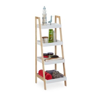 Relaxdays Relaxdays Estanter&iacute;a Ba&ntilde;o, 4 Bandejas, Estante Escalera, Mdf Y Madera De Pino, Abierta, 98,5x34,5x36 Cm, Blanco/natural