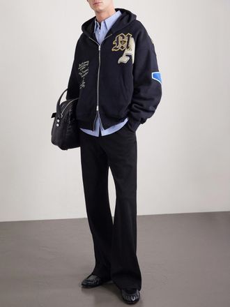 Amiri Varsity Patch Oversized Logo-Appliqu&eacute;d Printed Cotton-Blend Jersey Hoodie