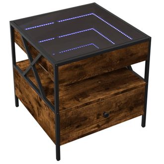 Berkfield Home Decorative Coffee Table with Infinity LED Smoked Oak 50x50x51 cm in Brown | Size: 50 x 50 x 51 cm