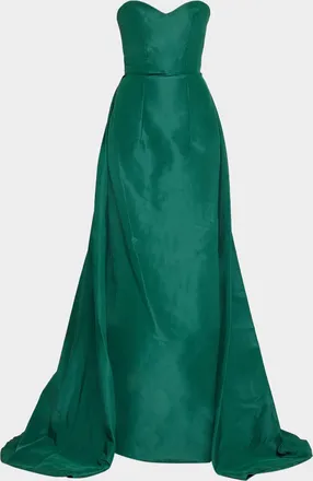 Monique Lhuillier Strapless Silk Faille Overskirt Gown