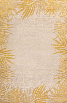 Jonathan Y Designs Isla Coastal Cottage Palm Frond Border Indoor/Outdoor Area Rug in Yellow/cream at Nordstrom, Size 5Ft 0In X 8Ft 0In