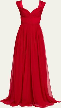 Pamella Roland Sleeveless Ruched Chiffon Cape Gown