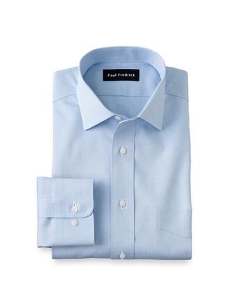 Paul Fredrick Slim Fit Non-iron Cotton Pinpoint Solid Spread Collar Dress Shirt in Blue at Nordstrom, Size 15.5 - 33