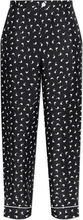 Moschino Zijden broek met print - Dames - Wijde Broeken - Zwart - M - Broeken