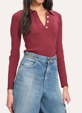 Elie Tahari Soft Ribbed Polo Sweater In Mulberry