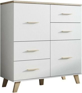 Mirjan24 Mobilier1 - C&oacute;moda Larfloi 104, Blanco + Roble Sonoma, Con Cajones Y Puertas, N&uacute;mero De Cajones: 0, 119x110x45cm