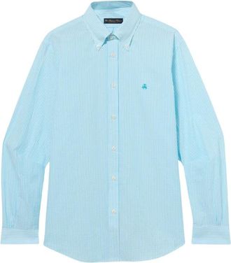 Brooks Brothers Regular Fit Seersucker Overhemd met Button Down Kraag - Heren - Casual Overhemden - Blauw - 3XL - Katoen - Overhemden