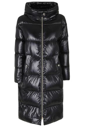 Herno Black Crew Neck Gold Buttons Hooded Polyamide Down Jacket