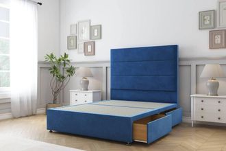 Sloomy Texas Plush Divan Set No Drawers-54 Headboard in Blue | Size: Small Single