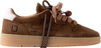 D.A.T.E. Perforated Brown Suede Low-Top Sneakers with Dual Laces