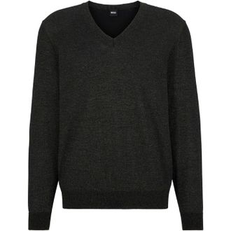 HUGO BOSS Heren-sweater met V-hals en lange mouwen, normale pasvorm (Zwart)